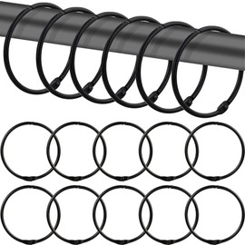 12 Pcs Black Shower Curtain Rings, Rustproof Metal Shower Curtain Hooks, Snap Joint Design & Glide Smoothly Round Shower Rings for Bathroom Curtains