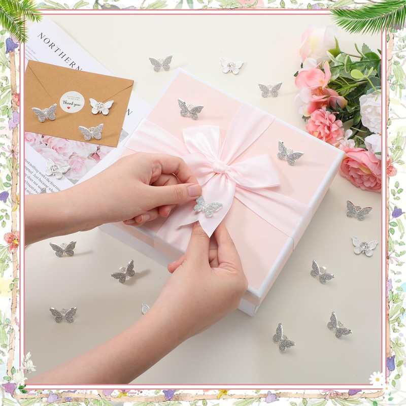 XunYee Butterfly Rhinestone Pins Bulk Woman Crystal Brooch,Silver,25 Pcs