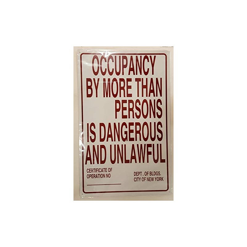 New York city Occupancy sign, FDNY Occupancy sign (white,Reflective, Aluminium