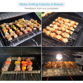 Unicook Upgraded Stainless Steel Barbecue Skewer Shish Kabob Set, 6pcs 13.5"L Skewer Sticks with Foldable Large Grill Rack, Keeps Kabobs from Sticking to the Grill Grate, 50pcs Bamboo Skewers as Bonus