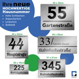 32 x 21 cm, anthracite house number, made of weather-resistant, UV-resistant and environmentally friendly dibond, aluminium, stainless steel house number, a functional and stylish solution for your