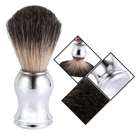 Brocha de afeitar, herramienta de limpieza facial del cepillo de afeitar de moda de los hombres Herramienta de peluquería tejida del tejón y mango de plástico de plata