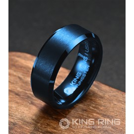 King Ring 8mm Tungsten Ring – Super Polished Matt Deep Blue Ring For Men & Women Mens Wedding Band for Him & Her K13 – Blue 9