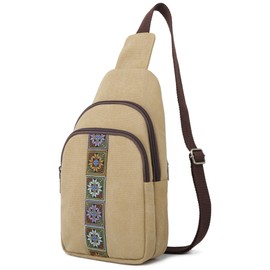 SILKAREA Canvas Sling Bag for Wome Crossbody Purse Small Sling Backpack Purse Travel Hiking Chest Bag Daypack (Brown)