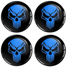 SkinoEu Set of 4 x 60 mm Sticker for Hub Caps Hub Caps Hub Caps Wheel Hub Cover Wheel Sticker Black Blue Skull A 360