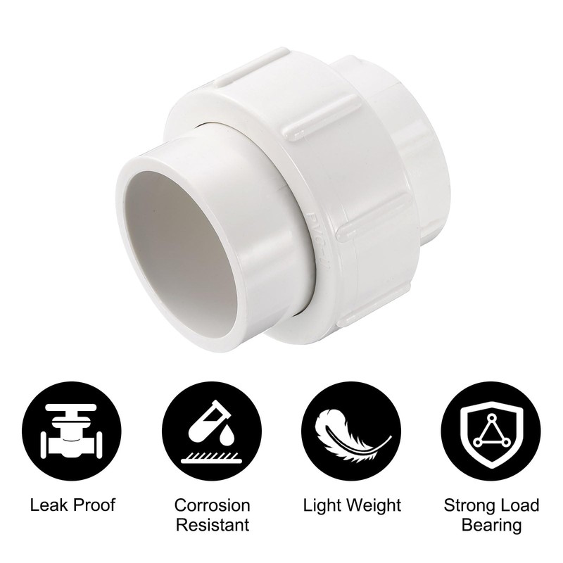 sourcing map 2 Pcs 1.5" Union PVC Coupling Pipe Fitting