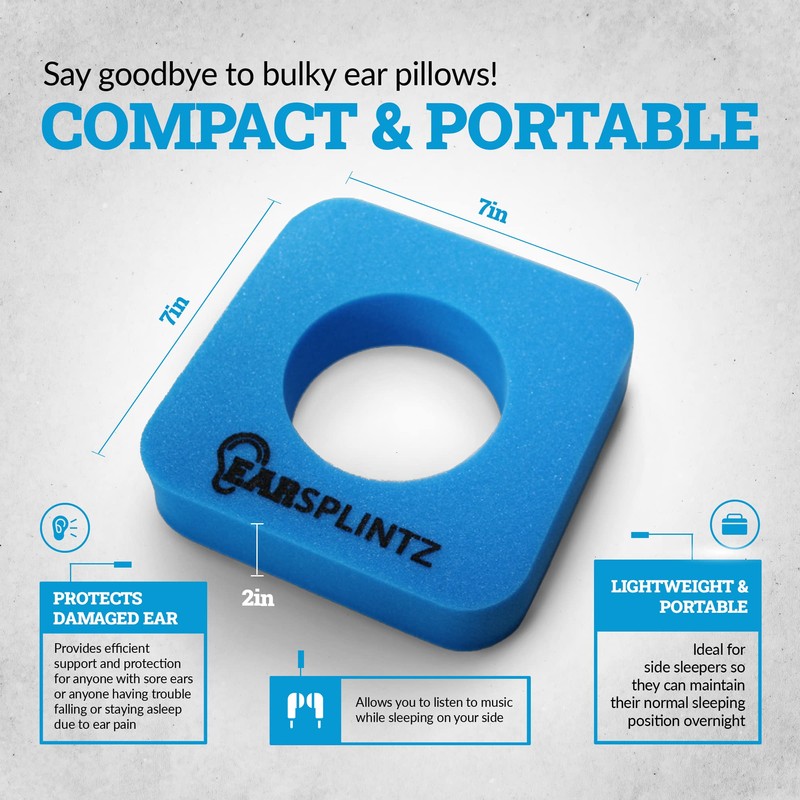 EarSplintz Easy Sleep Ear Pillow, No-Pain Foam Pillow for Sore