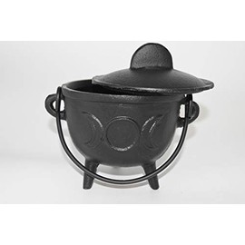 Nature's Enlightenment Large Cast Iron Triple Moon Cauldron for Incense, Resin,Cones