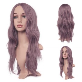 FESHFEN Long Purple Wigs for Women Long Wavy Wig Lilac Purple Middle Parting Natural Looking Synthetic Women's Wig for Daily Party Costume 22 inch