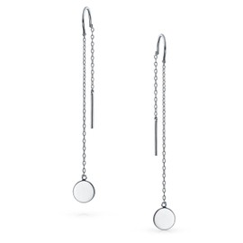 Bling Jewelry .925 Silver Round Disc Long Chain Threader Earrings