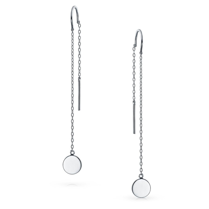 Bling Jewelry .925 Silver Round Disc Long Chain Threader Earrings