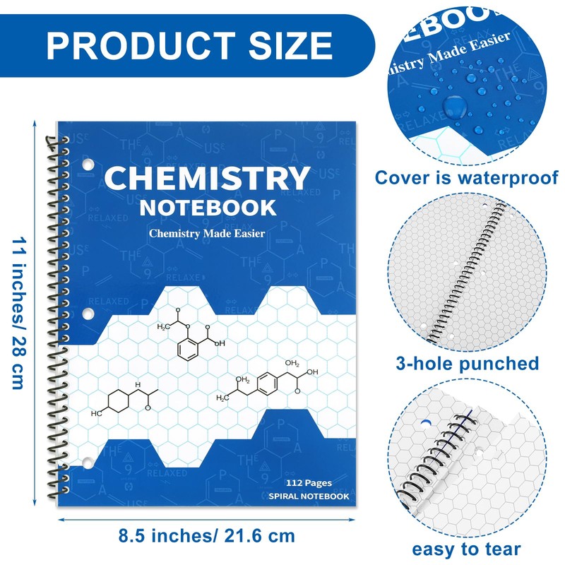 Kolldenn 2 Pcs Organic Biochemistry Spiral Notebook Hexagonal Graph Paper