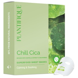 PLANTIFIQUE Koreanische Gesichtsmaske 5-Pack mit Superfoods - Centella, Niacinamid & Hyaluronsäure– Feuchtigkeitsspendende, beruhigende und lindernde Tuchmasken - Korean Face Mask