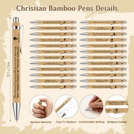 Feifeiya 25 Sets Christian Gift Bulk Bible Verse Bamboo Pens Christian Wooden Keychains and Bookmarks Inspirational Religious Favors for Employee Church Anniversary Souvenirs(Wood Color)