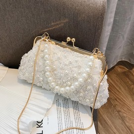 Faletony Women's Pearl Clutch Luxury Evening Bag with Beads Carry Strap Bridal Bag Elegant Handbag Luxury Purse Shoulder Bag for Wedding Evening Party Dance Party Birthday, beige