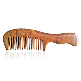 Unique Gift - Olina No Static Premium Quality Natural Green Sandal Wood Comb with Natural Wood Aromatic Smell (Wide-Tooth 3.5mm, Green Sandal Wood)