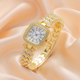 ADSBIAOYE Fashion Luxury Vintage Diamond Square Watch Digital dial Quartz Women's Watch (Gold 01)