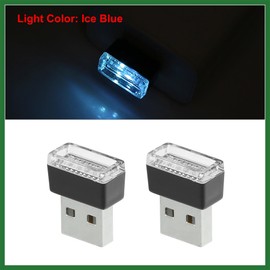 Motoforti 5pcs Ice Blue USB LED Night Light Car Interior Decoration Portable Long-lasting