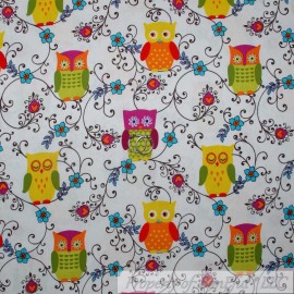 Benartex BonEful Fabric FQ Cotton Quilt White Rainbow OWL Bird Swirl Scroll Bright Flower