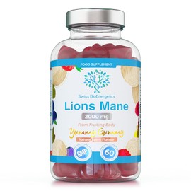Lion's Mane Gummies 2000mg High Strength Mushroom Supplement - 60 Vegan Gummies Natural Berry Flavour - from Fruiting Body Extract - GMO Free - Made in the UK