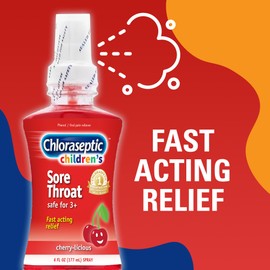 Chloraseptic Children's Sugar-Free Sore Throat Spray, Cherry-Licious, Soothes Throat Pain in Seconds, Suitable for Kids Ages 3 & Up, 6 Fl Oz
