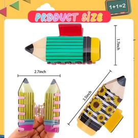 Tihebax Pencil Hair Clips 4Pcs Teacher Hair Claw Clips for Women Funny Cute Teacher Hair Accessories for Women & Students Back to Schoo(Yellow, Green, Sunflower,Leopard Print)