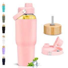 PROBTTL Glass Water Bottles 32 oz, 1 Liter Glass Tumbler, Borosilicate Water Bottle with Straw, Silicone Sleeve, 2 Lids - Handle Spout & Bamboo Straw Lid, Fits Car Cup Holder