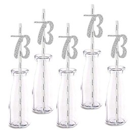 Silver Happy 73rd Birthday Straw Decor, Silver Glitter 24pcs Cut-Out Number 73 Party Drinking Decorative Straws, Supplies