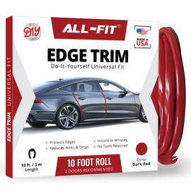 All-Fit Automotive Car Door Edge Protector – Universal DIY Edge Trim to Prevent Scratches & Dings – Flexible Adhesive Molding Trim for Cars, Trucks & SUVs (10 Ft - Red)