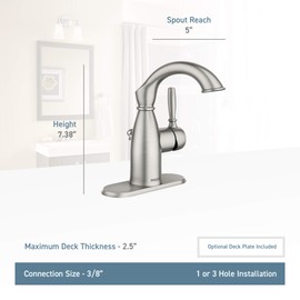 Moen 84144SRN Sarona One-Handle Single Hole Rustic Farmhouse Bathroom Sink Faucet with Optional Deckplate, Spot Resist Brushed Nickel