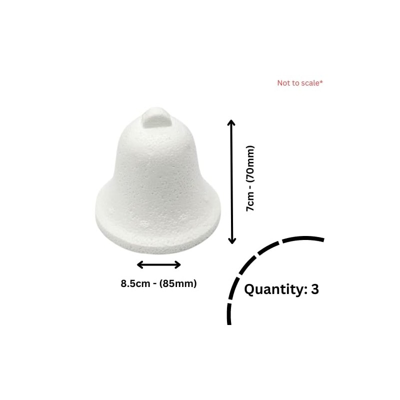 Polystyrene Bells, 70mm/7cm, Set of 3, White Styrofoam Foam for