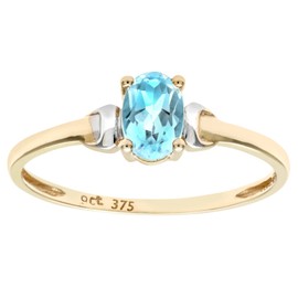 Citerna 9 ct Yellow and White Gold Blue Topaz Birth Stone Ring - Size M