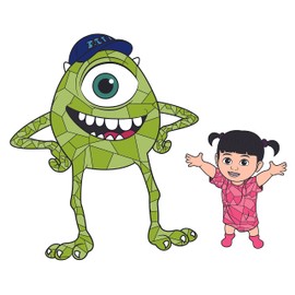 DIY Stick And Peel Vinyl Art Mike Wazowski & Boo Decor Glass Film Wall Window Decal - Waterproof Static Film Window Mural Toys Decor - Kids Room Stained Glass Monsters Inc Movie Sticker 15" x 12"