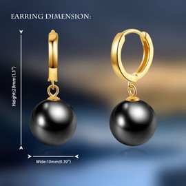 JAXXEL Black Pearl Earrings for Women,Fishhook Pearl Drop Earrings 18K Gold Plated Hypoallergenic Earrings Pearl Drop Earrings Fine Jewelry for Women Size 10MM