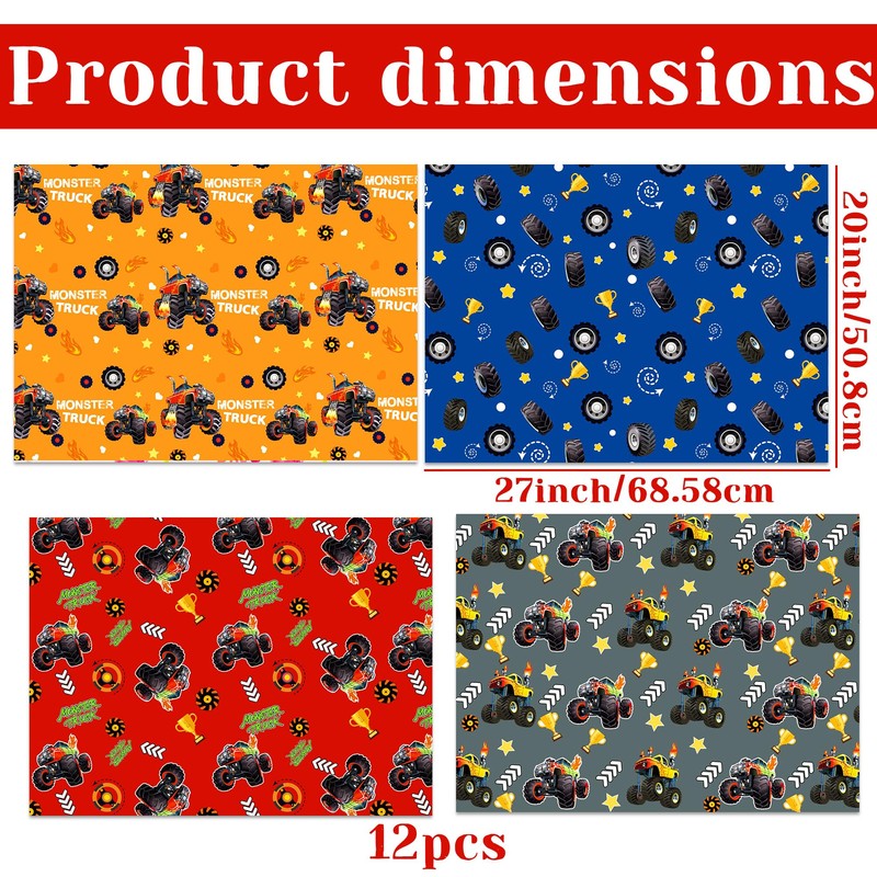 Monster Truck Wrapping Paper Racing Car Party Favors Gift Wrapping