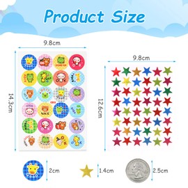 Vicloon Reward Stickers for Children, 1200 Stickers Motivational Stickers, 10 Star Stickers and 4pcs Animals Rewards Stickers for Toddlers Classroom Stickers Teacher Supplies (A)