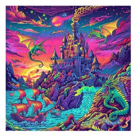 Trippy Puzzle Co - Wooden Jigsaw Puzzle for Adults - Challenging 300 Piece Puzzle with Cool Shapes - Dragon Castle Puzzle Art - Paranormal Collection (Dragon's Dream)
