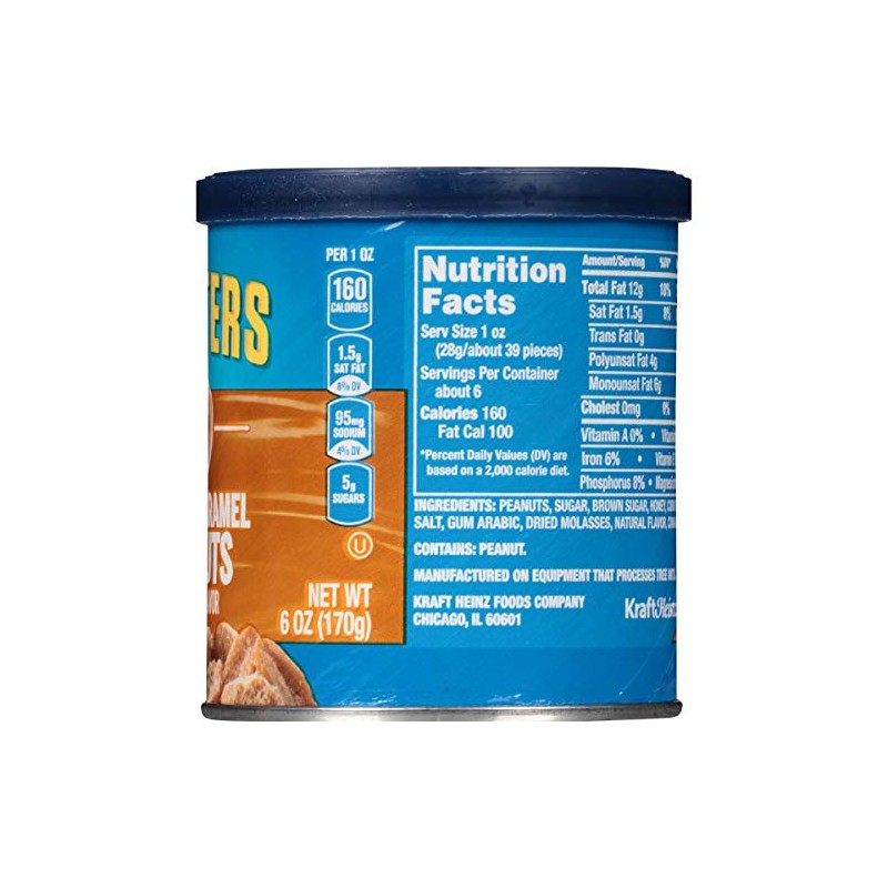 Planters Salted Caramel Peanuts 6oz Canister 160 Calories 6 Servings