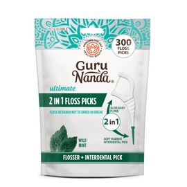 GuruNanda 2 in 1 Dental Floss Picks for Oral Care, PFAS Free – Non-Slip Grip, Slide Easy, No Break or Shred Flosser with Interdental Pick for Healthy Teeth & Gums – Mint Flavor, 300 Count (1 Pack)