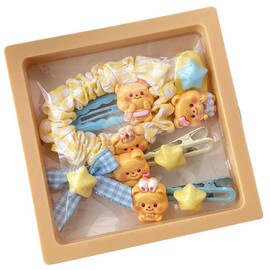6 Pieces Cute Hair Clips Creamy Bear Hair Accessories and Scrunchies Set, Fashion Hair Accessories for Girls, Hair Clips Set, Non-Slip Metal Snaps