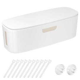 Cable Management Box - Large Cord Organizer Box to Hide Power Strip & Under Desk, TV Computer Wires Cable Organizer Box with Baby Proofs, Desk Cord Organizer for Home/Office - White