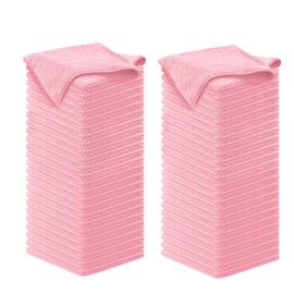 USANOOKS Microfiber Cleaning Cloth Light Pink - 100 Pcs 12.5"x12.5" - High Performance - 1200 Washes, Ultra Absorbent Towels Weave Grime & Liquid for Streak-Free Mirror Shine - Car Washing Cloth