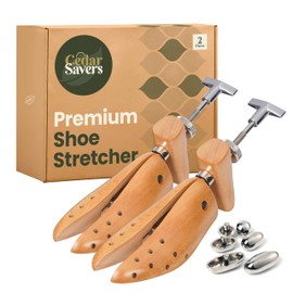 CedarSavers Premium 2-Way Wood Shoe Stretcher Shoe Tree for Men and Women, Professional Shoe Expander with Length & Width Shoe Widener, with 6 Bunion Plugs (2 Pack Men's Medium Size / 10-11.5)