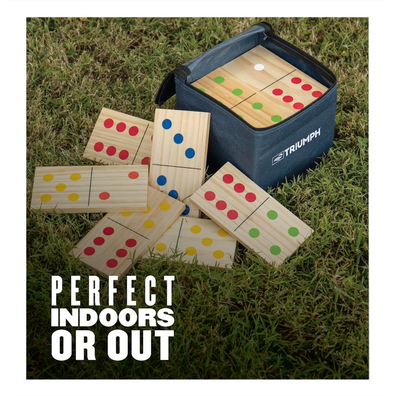 Triumph 28-Piece Wood Lawn Outdoor Large-Format Domino Set Includes Storage