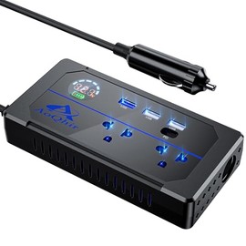 Car Power Inverter, AoQhir 200W Inverter Car Outlet Adapter, 12V to 110V AC Plug， USB3port QC3.0 USB Fast Charging AC110V Power Supply 2-Port TYP-C,Car Charger for Laptop