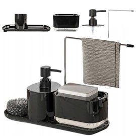 JeeLeeko Dispensador de Jabón para Platos - Base Antideslizante,Juego de Dispensador de Jabón de Cocina con Bandeja,Soporte de Esponja y Soporte de Tr