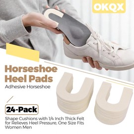 OKQX 24-Pack Horseshoe Heel Pads - Adhesive Horseshoe -Shape Cushions with 1/4 Inch Thick Felt for Relieves Heel Pressure, One Size Fits Women Men