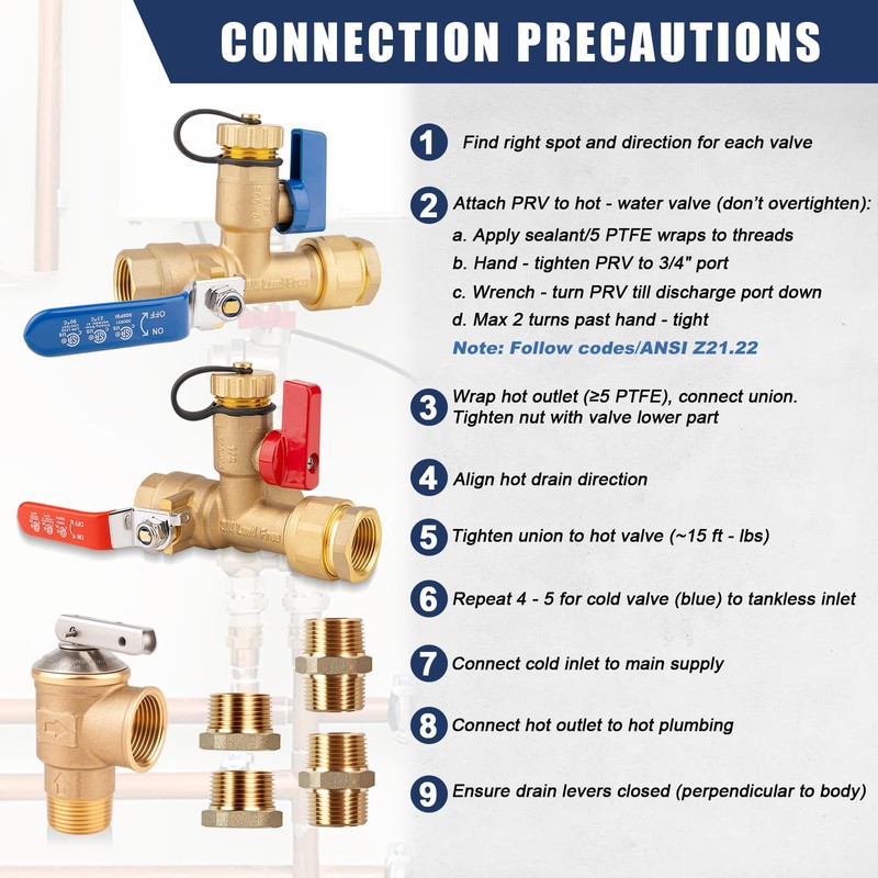 Tankless Water Heater Valve Kit, PRV 3/4"-1/2" NPT