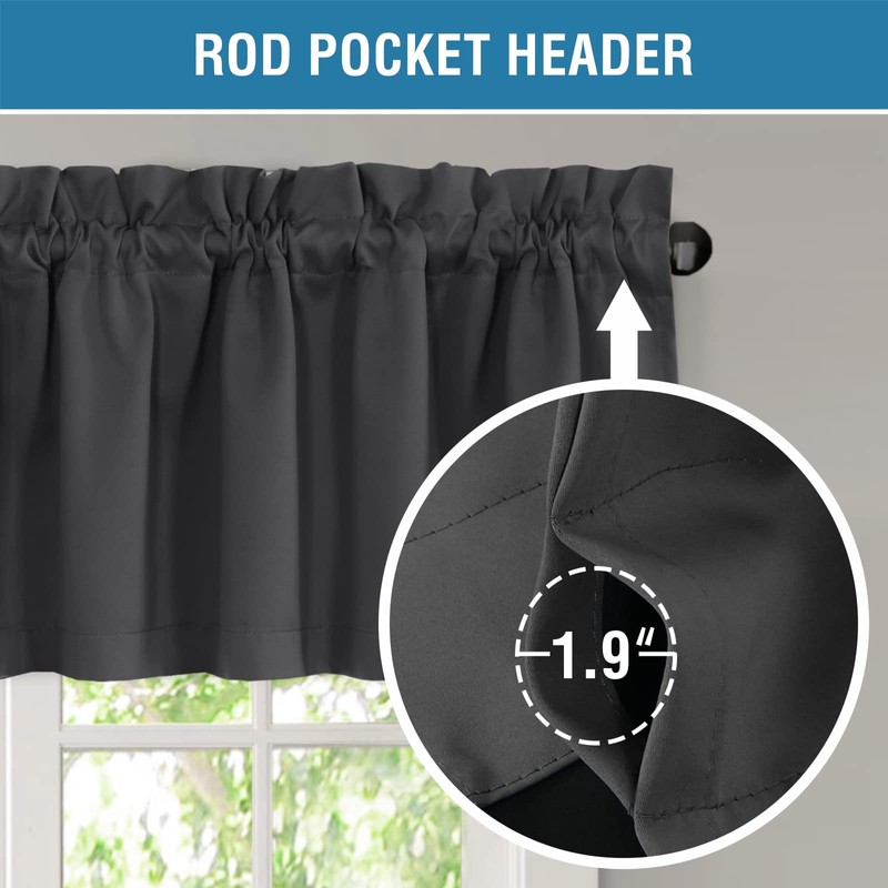 H.VERSAILTEX 100% Blackout Curtain Valances for Kitchen Windows/Bathroom/Living Room/Bedroom Thermal