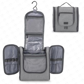 Hanging Toiletry bag & Makeup Bag for Travel, Water-Resistant Organizer Toiletries Bag with Separate Compartments, Travel Essentials Kit (Gray)
